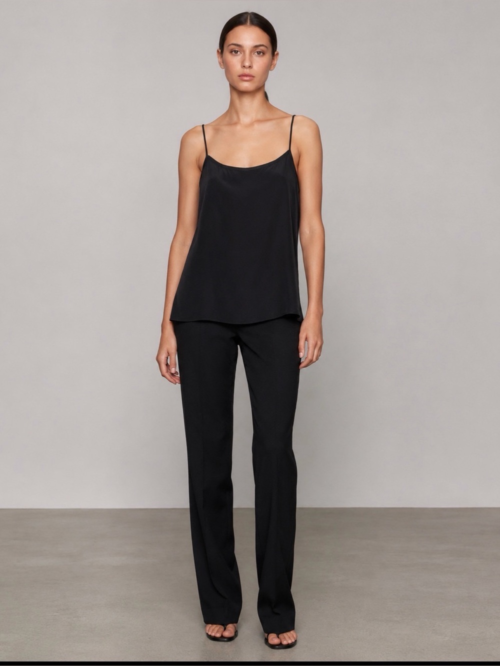 NWT Helmut Lang Black Cami Top L Viscose Stretch Raw Edge Minimalist $185